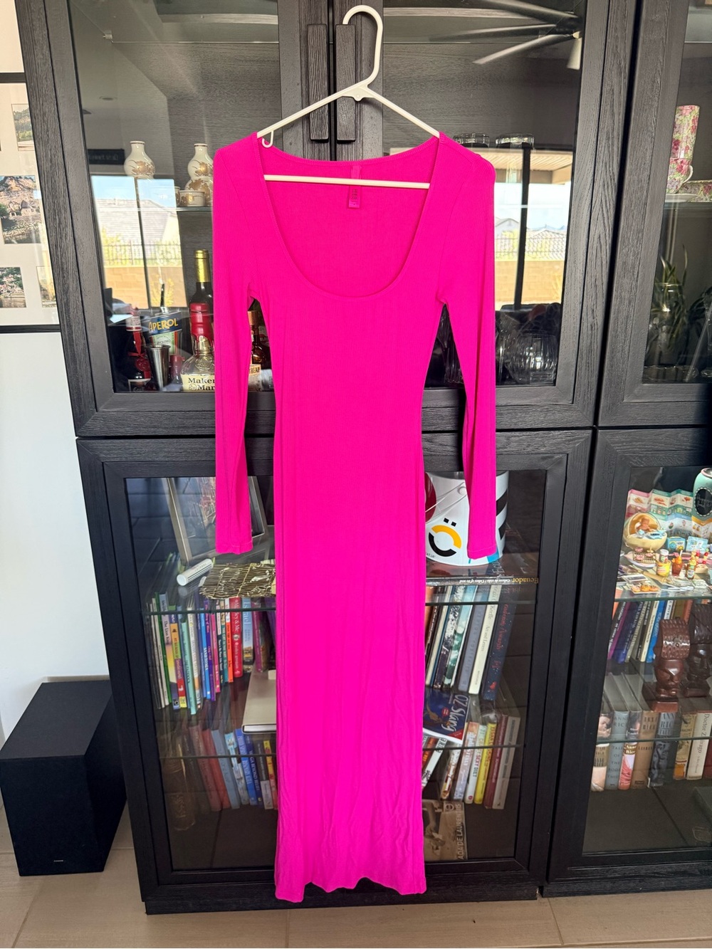 SKIMS Scoop Neck Long Sleeve Maxi Dress - Hot Pink